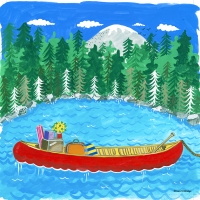lake with canoe